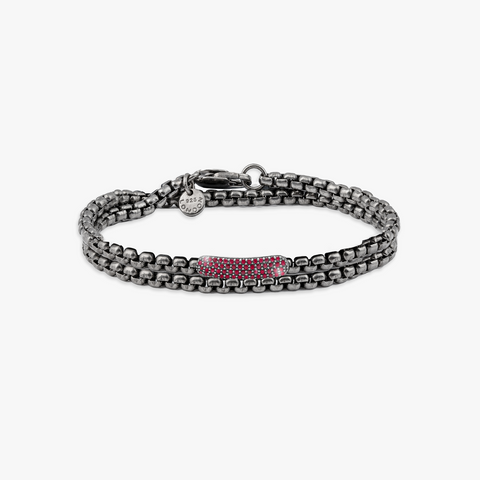 Schwarz rhodiniertes Catena Stabarmband aus Sterlingsilber mit Rubinen