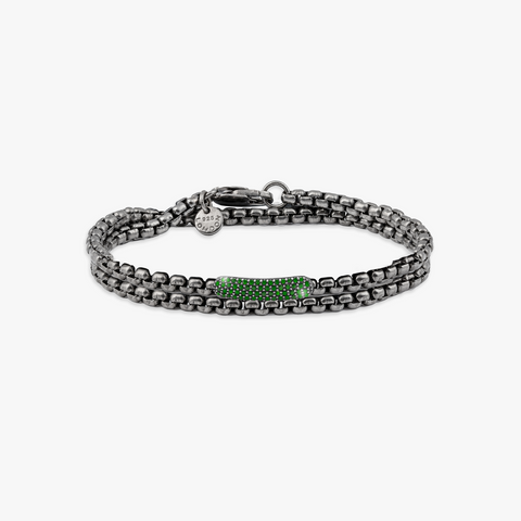 Schwarz rhodiniertes Catena Stabarmband aus Sterlingsilber mit Smaragden