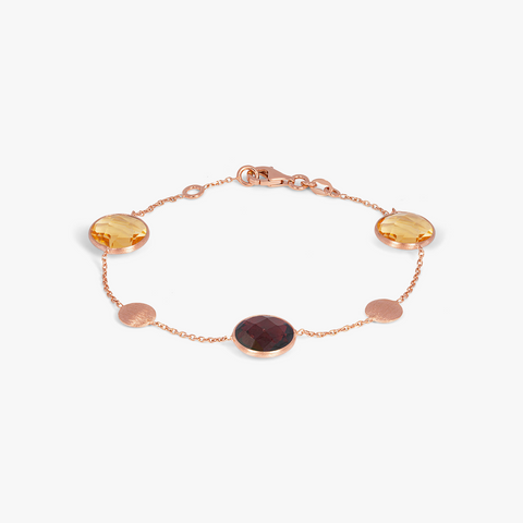 Kensington-Doppelsteinarmband aus 14-karätigem Roségold-Satin in Granat und Zitrin