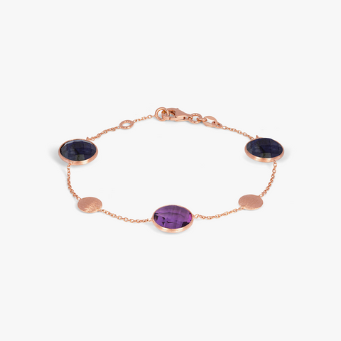 Kensington-Armband mit zwei Steinen aus 14 Karat Satin-Roségold mit Saphir und Amethyst