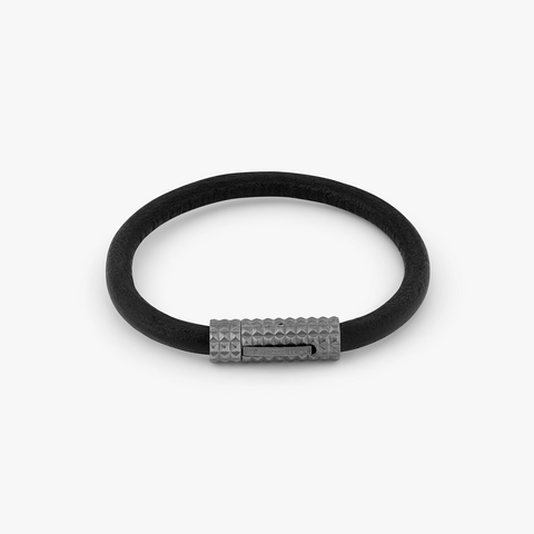 Gunmetal plattiertes Diamond Giza Armband mit schwarzem Leder