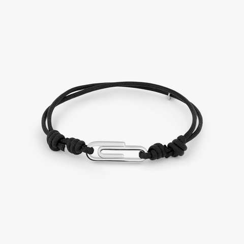 Rhodiniertes Sterlingsilber Büroklammer-Makramee-Armband mit Wachsschnur