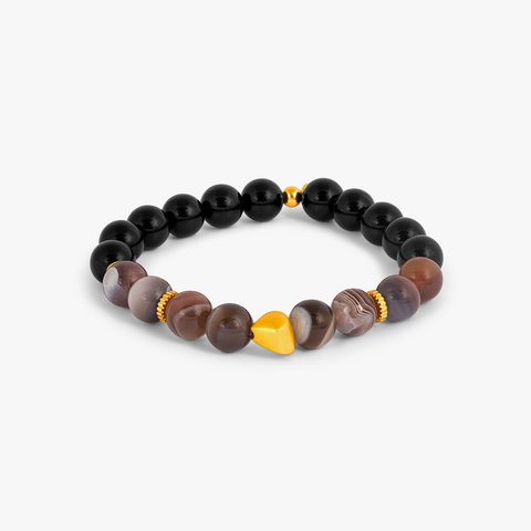 Maxi Nugget Beaded Bracelet in Yellow Gold Plated with Multicolour Botswana Agate