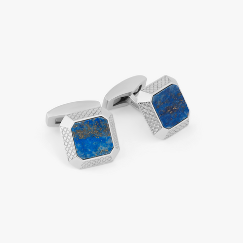 Manschettenknöpfe Signature Octo aus rhodiniertem Sterlingsilber mit Lapislazuli