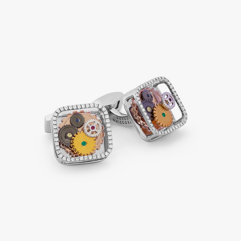 Manschettenknöpfe aus rhodiniertem Silber mit Diamanten