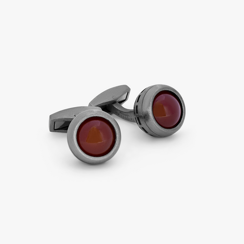 Manschettenknopf aus rot rutheniertem Sterlingsilber mit Drehachat