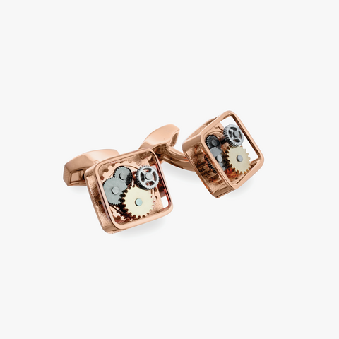 Square Gear Manschettenknöpfe aus rosévergoldetem Edelstahl