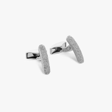 Baton-Manschettenknöpfe mit 198 weißen Diamanten in Sterlingsilber