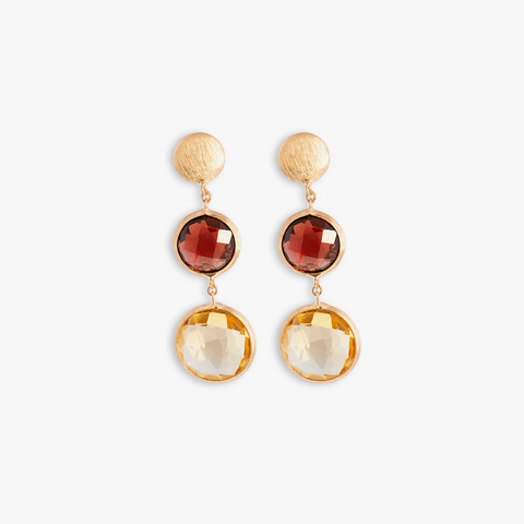 Doppelte Kensington-Ohrhänger aus 14 Karat Satin-Roségold mit Granat und Zitrin