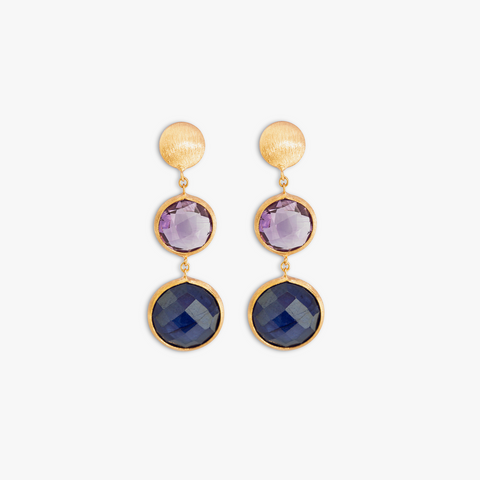 Doppelte Kensington-Ohrhänger aus 14 Karat Satin-Roségold mit Saphir und Amethyst