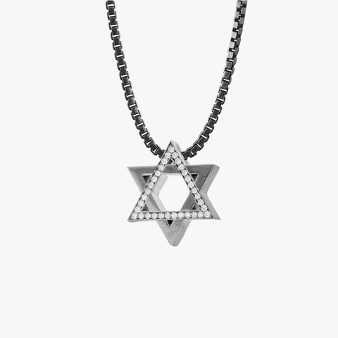 Schwarz rhodinierter Sterlingsilber-Diamant-Davidstern-Anhänger