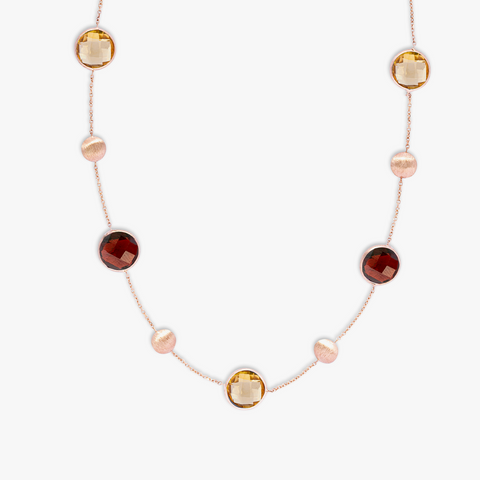 Kensington-Doppelstein-Halskette aus 14 Karat Satin-Roségold mit Granat und Zitrin
