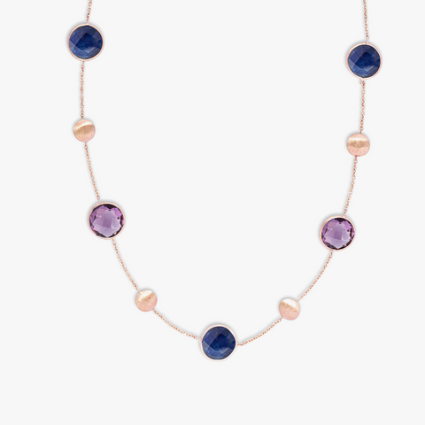 Kensington-Doppelstein-Halskette aus 14 Karat Satin-Roségold mit Saphir und Amethyst