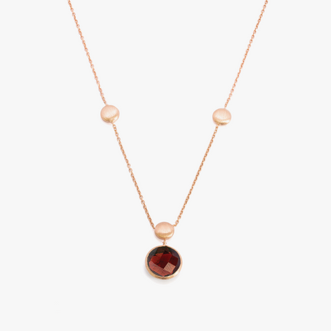 Kensington-Halskette mit einem einzelnen Stein aus 14 Karat Satin-Roségold mit Granat