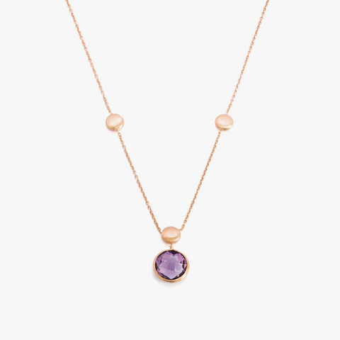 Kensington-Halskette mit einem einzelnen Stein aus 14 Karat Satin-Roségold mit Amethyst