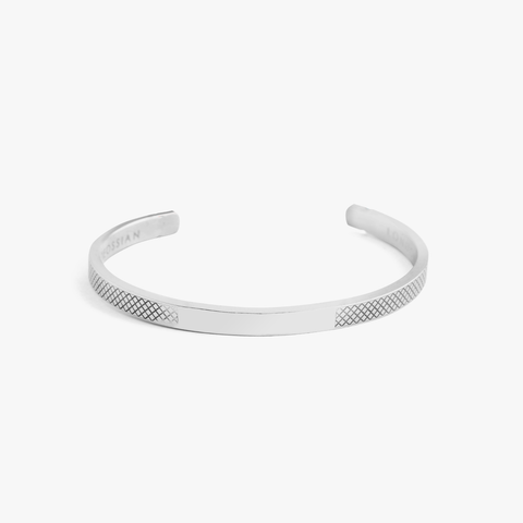 Silberrhodinierter Armreif mit Markenzeichen - gravierbar