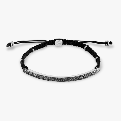 Windsor Baton Armband mit 139 schwarzen Mikropavé-Diamanten in Makramee und Sterlingsilber