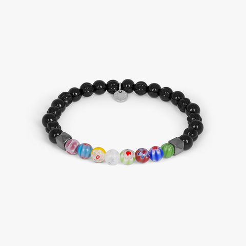 Millefiori-Armband aus Onyx mit Perlen aus Muranoglas