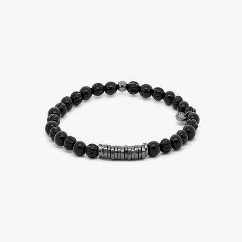Classic Discs Armband mit schwarzem Achat und schwarz rhodiniertem Silber