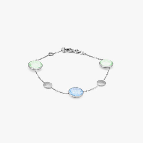 Kensington-Armband aus 9 Karat satiniertem Weißgold mit Topas und grünem Amethyst