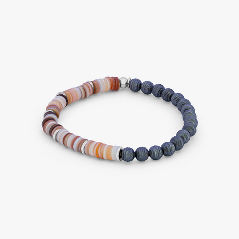 Graffiato Abyss Half And Half Beaded Bracelet In Beige and Rhodium Plated Silver