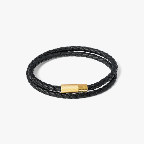 Doppelt gewickeltes, schwarz-gelb vergoldetes Pop-Rigato-Lederarmband