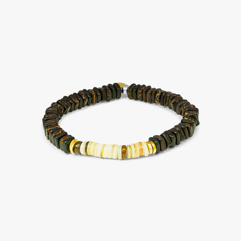 Beige Gelbgold plattiertes Legno Heishi Armband