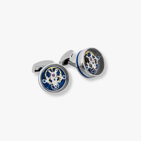 Pop Tourbillon-Manschettenknöpfe mit blauer Emaille in Palladium-Plattierung