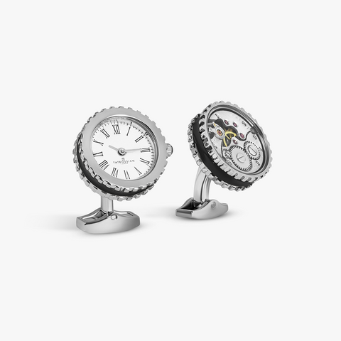 Manschettenknöpfe mit palladiumbeschichteter Vintage Heritage Skeleton Watch in Silber