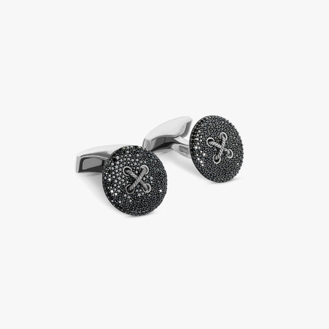 Button Pave-Manschettenknöpfe mit schwarzem Diamanten in Sterlingsilber