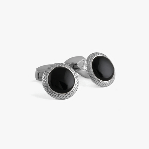 Bullseye Semi-Precious Cufflinks in Palladium Plated with Onyx